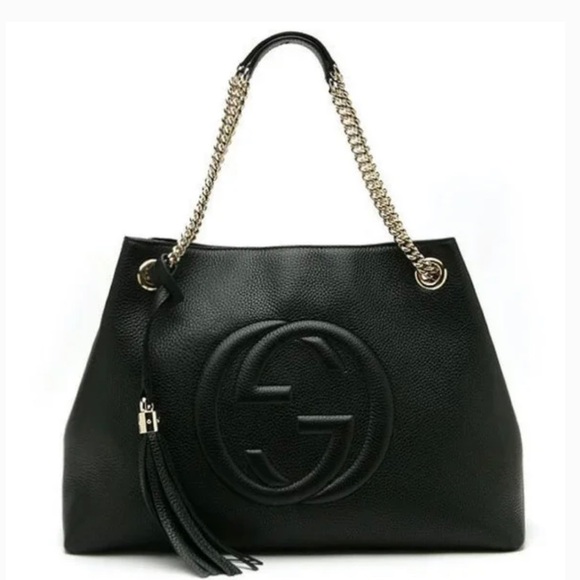 Gucci Handbags - Gucci Black Pebbled Leather Medium Soho Chain Tote Shoulder Bag